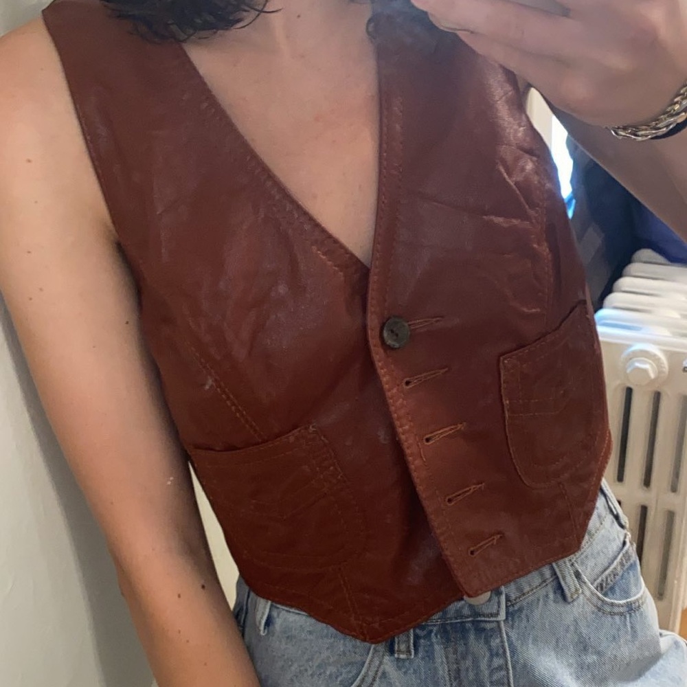 Vintage Cropped Genuine Leather Vest